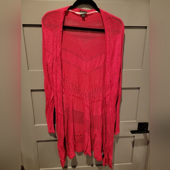 TORRID Fuchsia Pink Pointelle Open Cardigan Size 00 - Picture 7 of 14